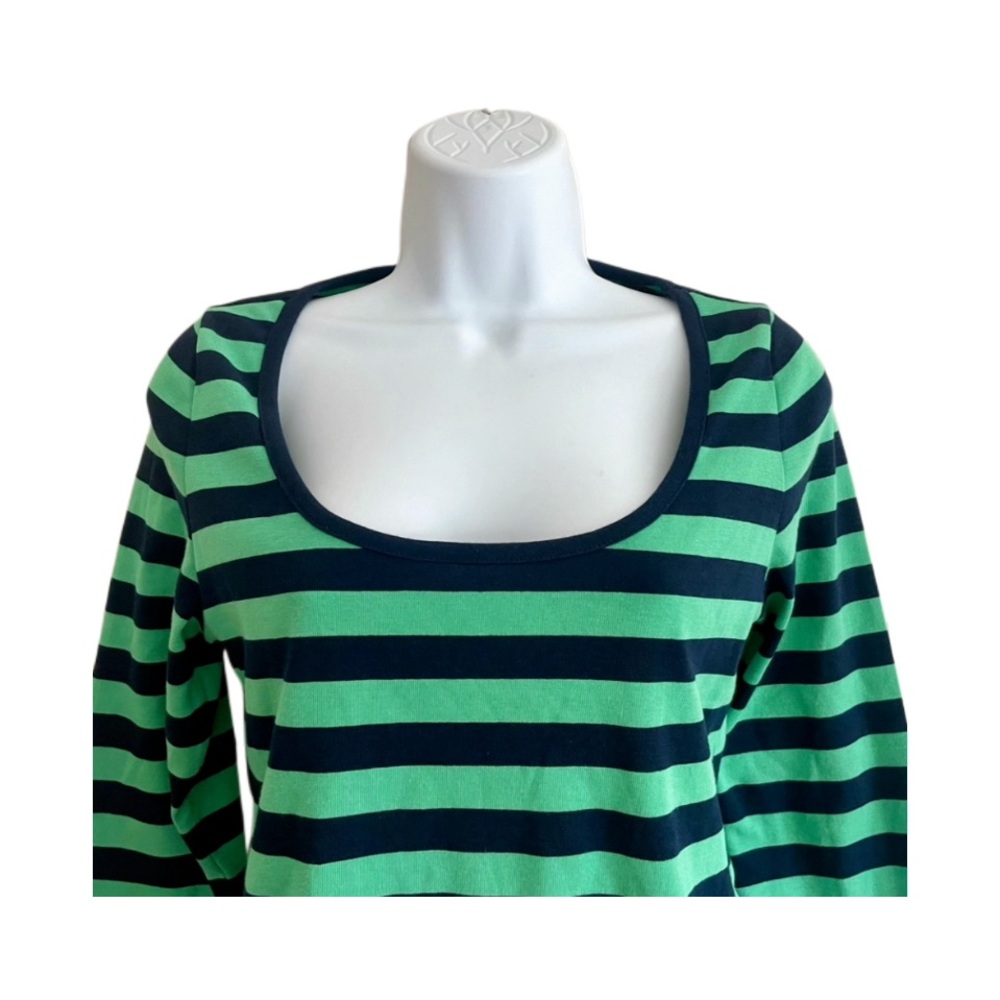 J. Crew Perfect Fit Green and Navy Stripe Painter Tee - Picture 3 of 4